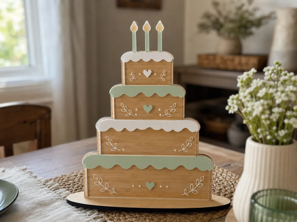 Gâteau d'anniversaire à étages en bois avec bougies