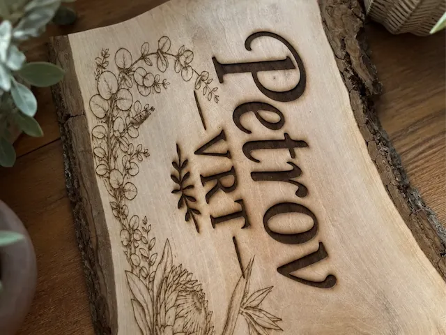 Petrov VRT Personalized Live Edge Wood Sign with Floral Motif