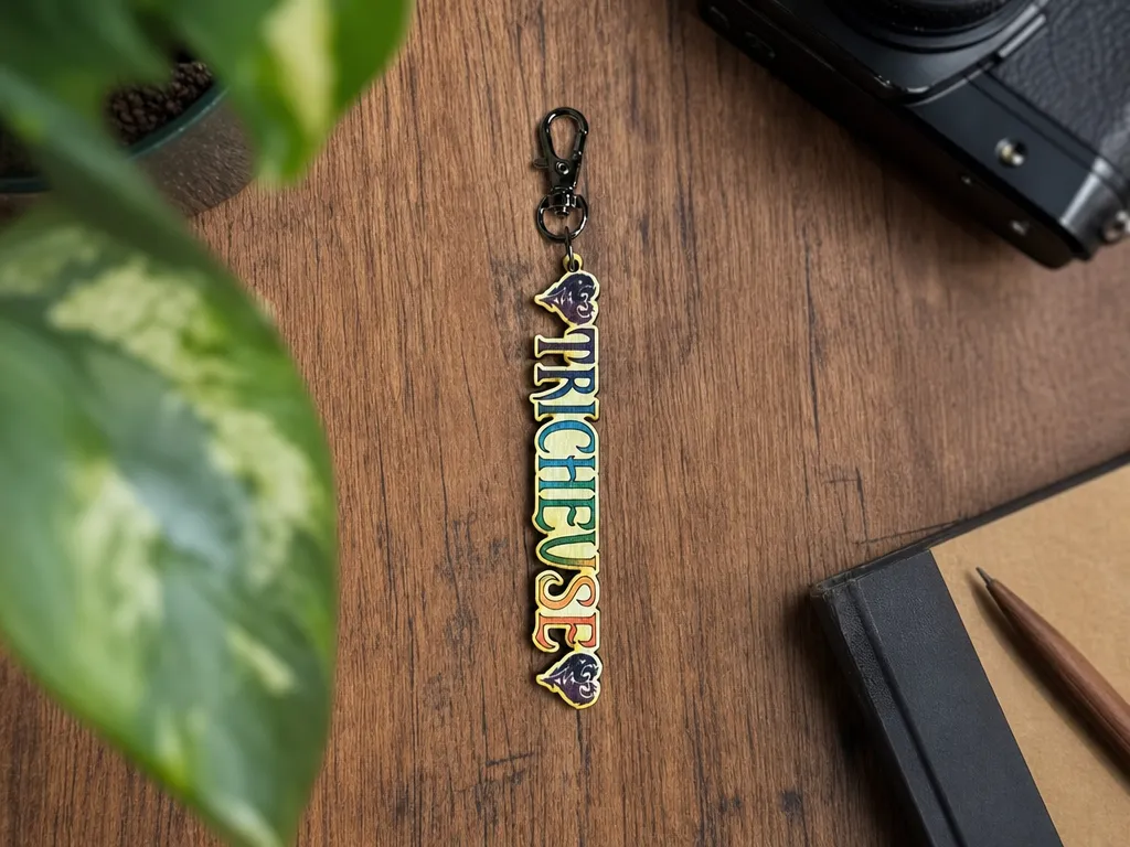 Porte-clés en bois avec inscription colorée Tricheuse