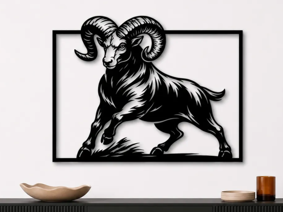 Ram Wall Art SVG | Bighorn Sheep Laser Cut File | Mountain Ram Decor | Rustic Wildlife Wall Art | Farm Animal SVG