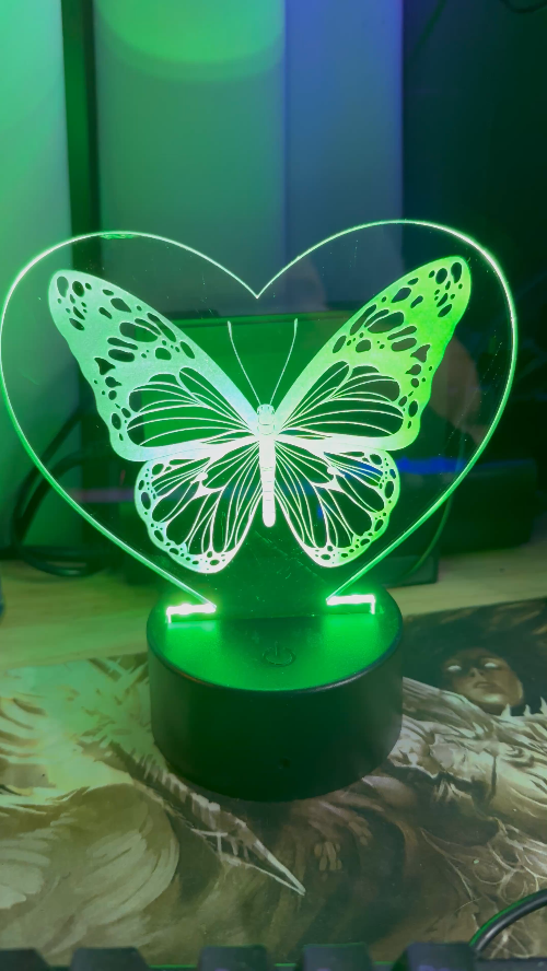 [Laser cut and engrave] Green LED Heart Butterfly Night Light