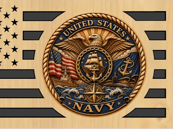 United States Navy Emblem Wall Plaque with American Flag Background