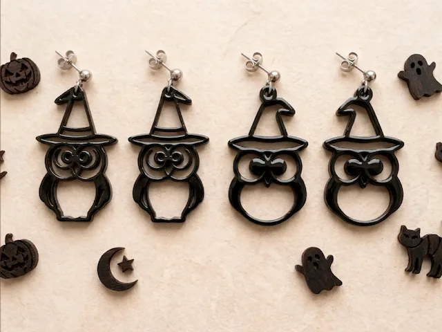 Black Owl Witch Hat Halloween Stud Earrings