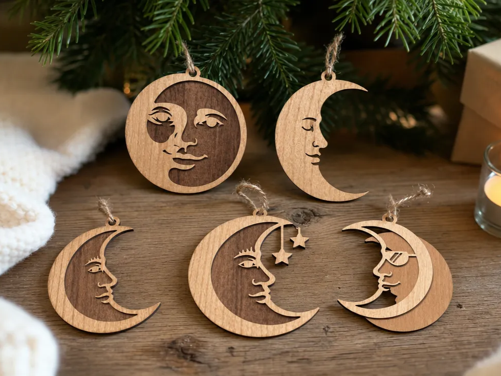 Celestial Moon Face Hanging Ornaments with Star Accents