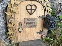 [Laser cut and engrave] Wooden Hobbit Gnome Door with Lantern Mailbox for Garden