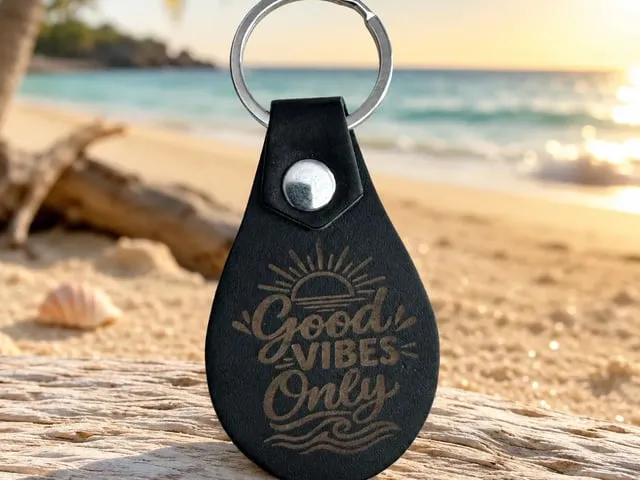 Good Vibes Only Beach Leather Keychain