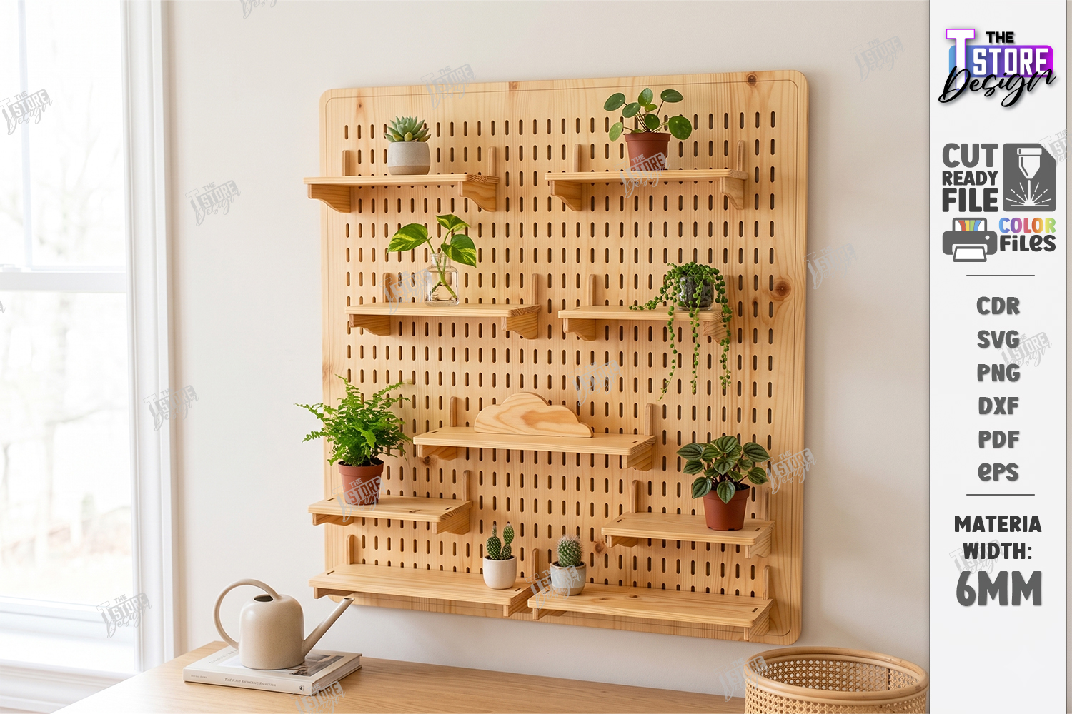 [Laser cut and engrave] Wall Mounted Pegboard Display Shelves for Indoor Plants and Home Organization Laser Cut Bundle