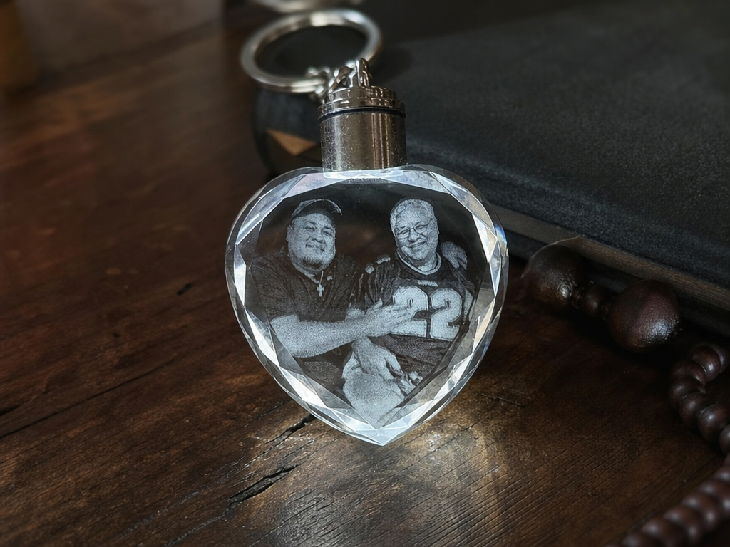 Heart-Shaped Crystal Keychain with Photo Portrait
