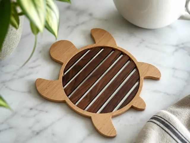 Turtle Shaped Wooden Trivet for Kitchen Countertops Laser Cut. Kitchen Decor. Wooden Coaster
