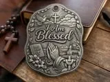 [Laser cut and engrave] I Am Blessed Religious Wall Plaque with Praying Hands and Cross