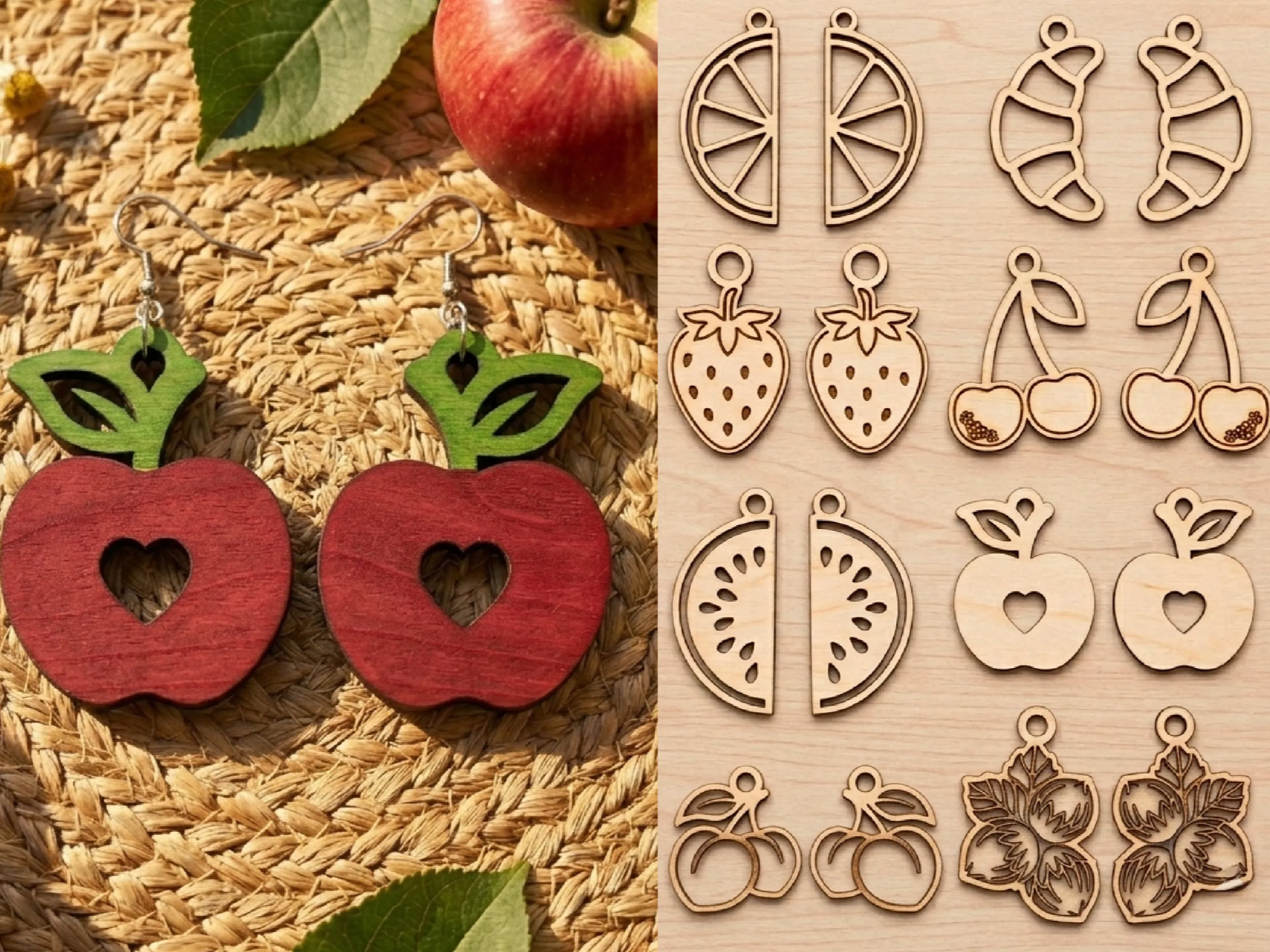 Fruit and Food Shaped Dangle EarringsLaser Cut.