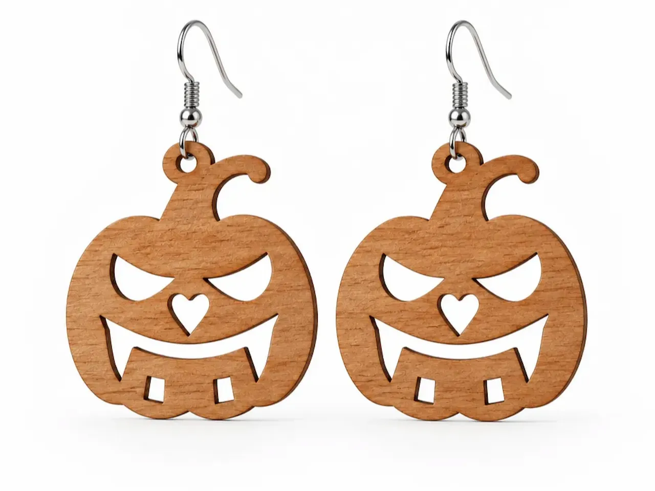 [Laser cut and engrave] Wooden Jack-o'-lantern Pumpkin Earrings for Halloween