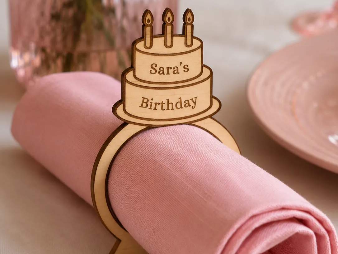 Birthday Napkin Ring – Birthday Cake Design laser-cut napkin ring design