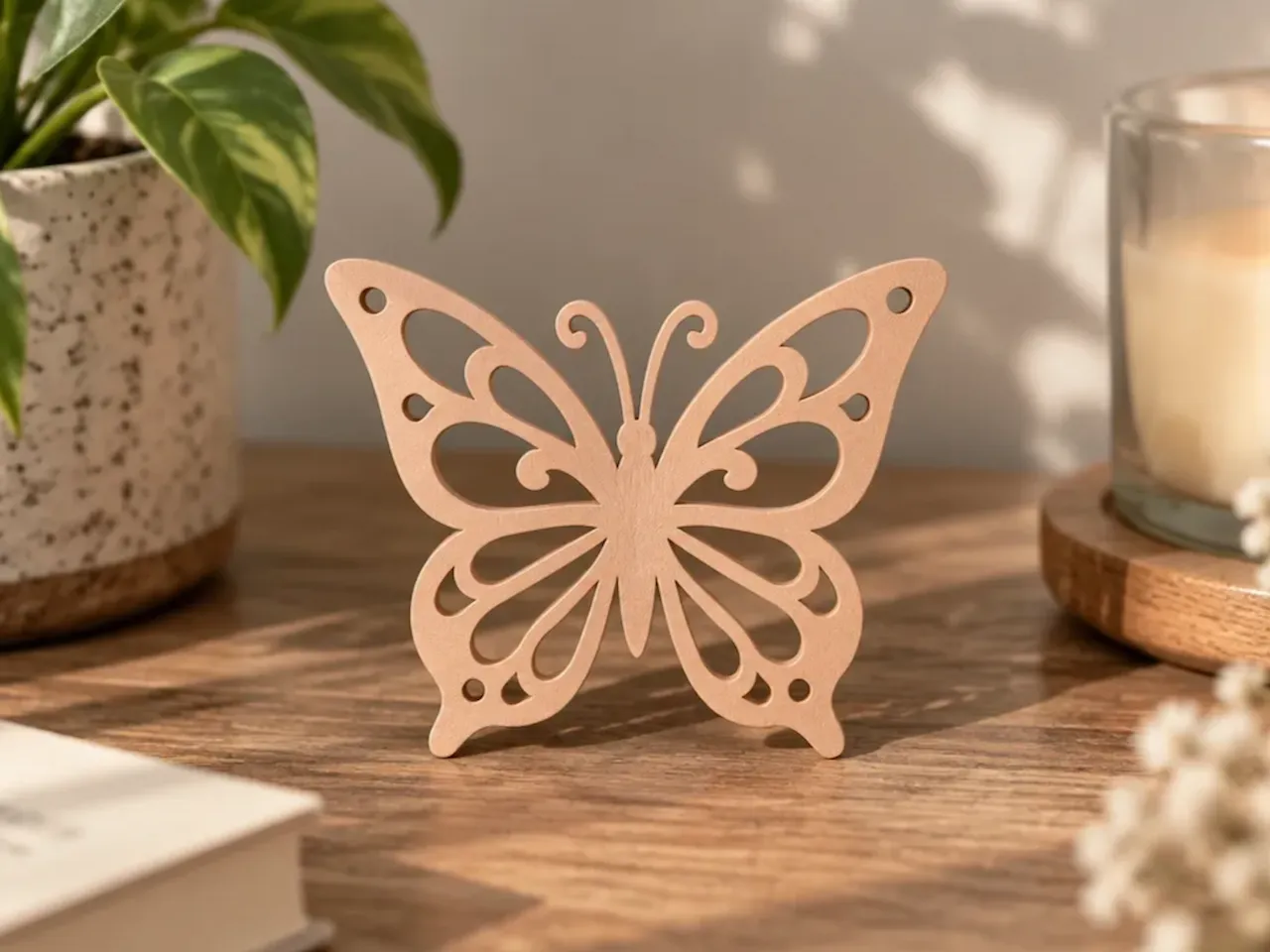 [Laser cut and engrave] Freestanding Wooden Butterfly Tabletop Figurine