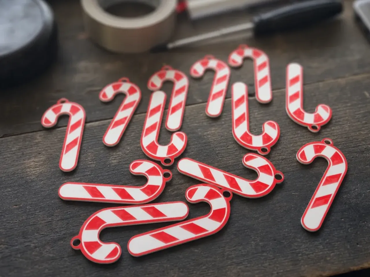 [Laser cut and engrave] Red and White Striped Candy Cane Christmas Ornaments