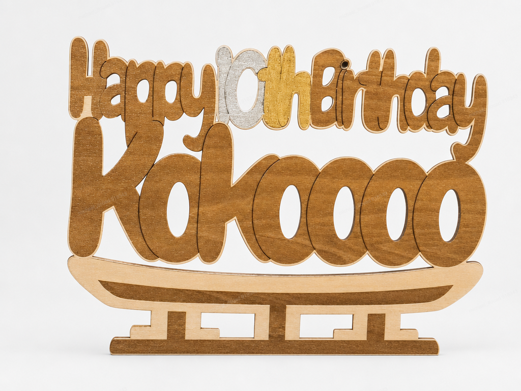 a birthday card and stand for the cake