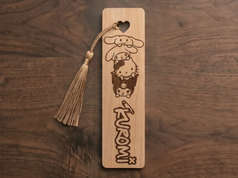 [Laser cut and engrave] Sanrio Character Wooden Bookmark with Tassel