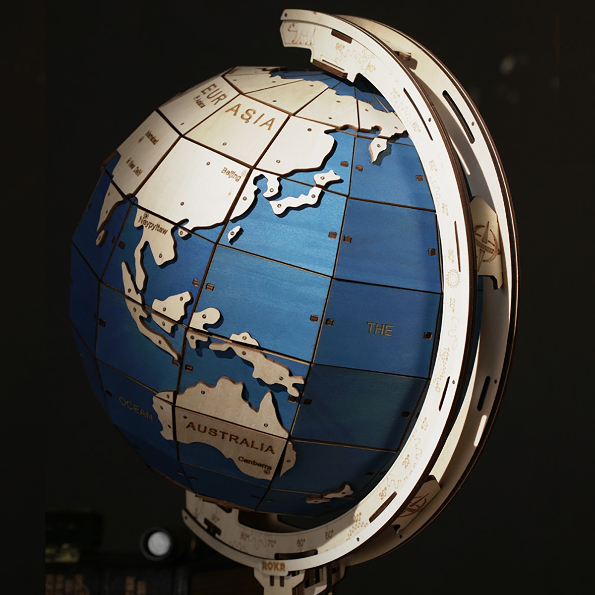 [Laser cut and engrave] Rotating World Globe Desk Map with Geographical Details