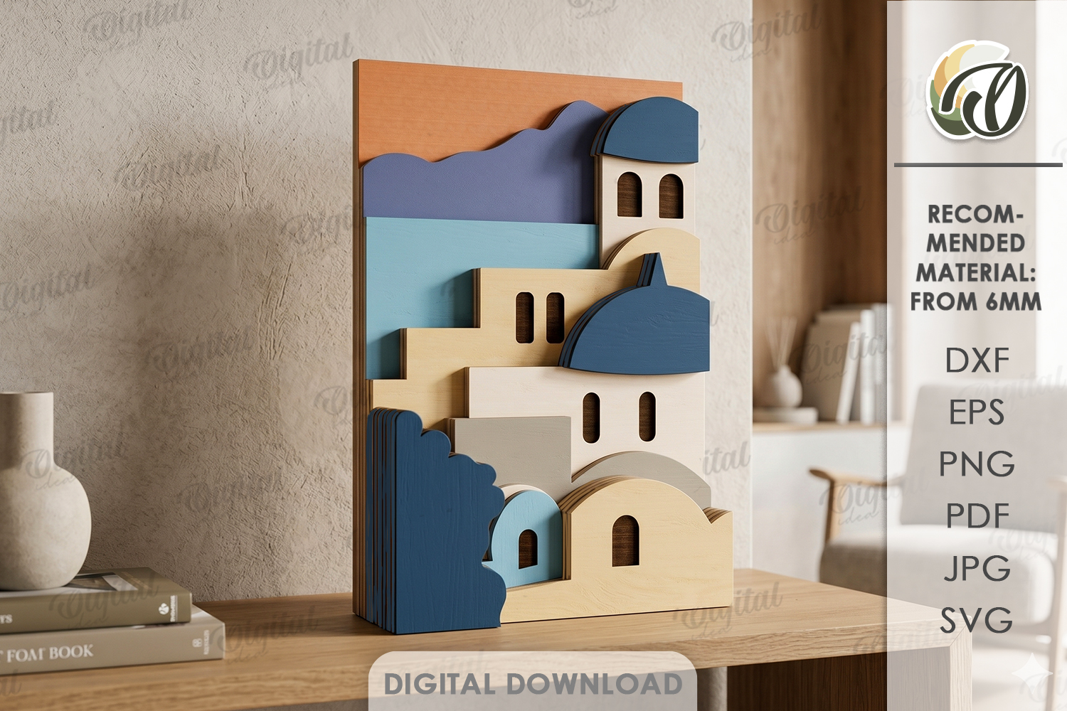 [Laser cut and engrave] 3D Layered Cityscape Decors Bundle. Coastal Village Wall Art Lasercut Files. Mediterranean Urban Shelf sitter. Tropical Architecture. Summer
