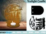 [Laser cut and engrave] Crescent Moon Santa Sleigh Tealight Candle Holder 12 DESIGNS