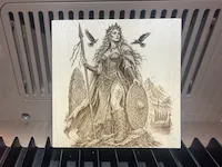 [Laser cut and engrave] Viking Shieldmaiden Wood Engraving with Spear and Ravens