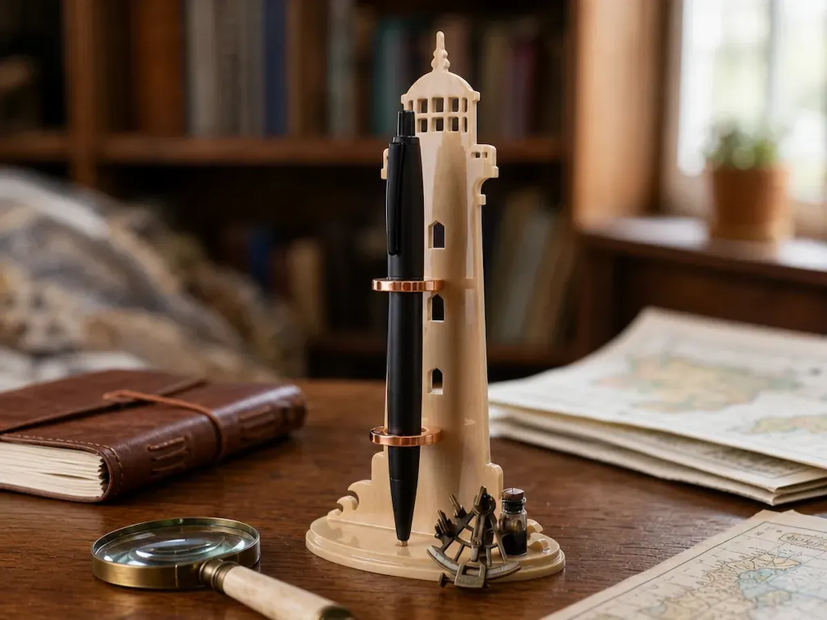 [Laser cut and engrave] Lighthouse Shaped Desk Pen Holder with Nautical Accents