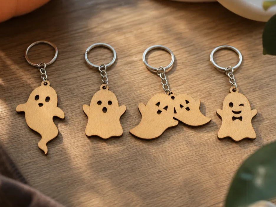 Wooden Ghost Keychains for Halloween