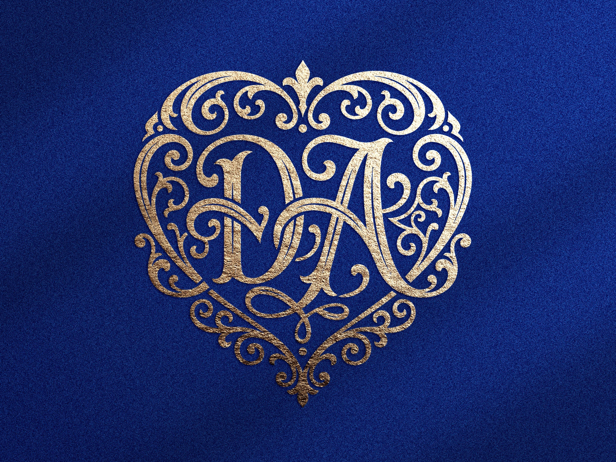 Romantic Wedding Monogram Bundle SVG PNG | Ornate Heart Letter Monograms DA-DZ | Elegant Bridal Initial Logo Set