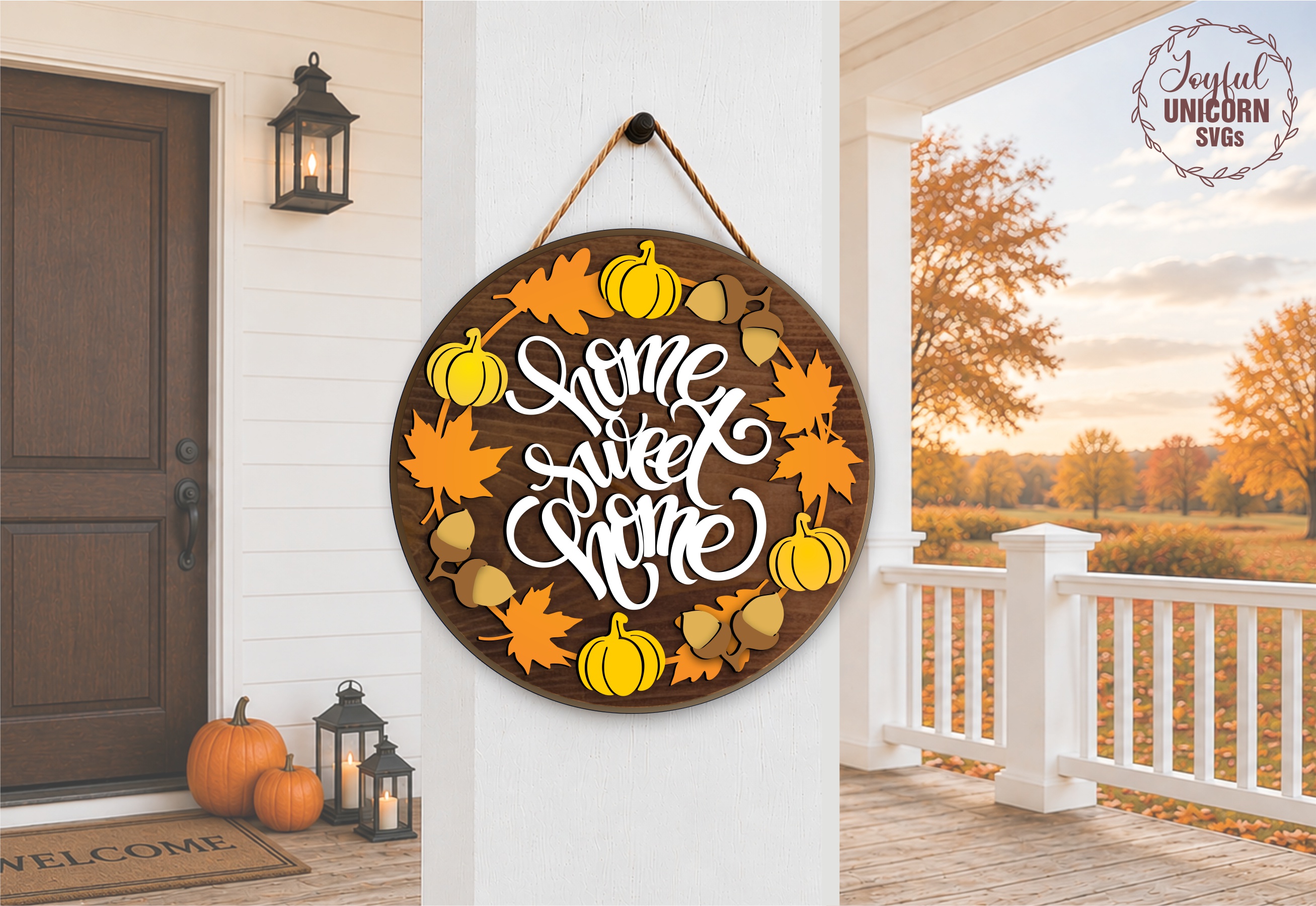 [Laser cut and engrave] Autumn Round Door Sign Bundle SVG, Home Sweet Home Fall Wreath, Tis the Fall Season Door Hanger SVG, Laser Cut File for Glowforge, CNC, Xtool