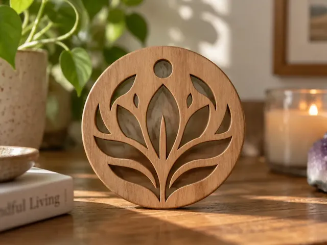 Circular Wooden Lotus Flower Wall Hanging