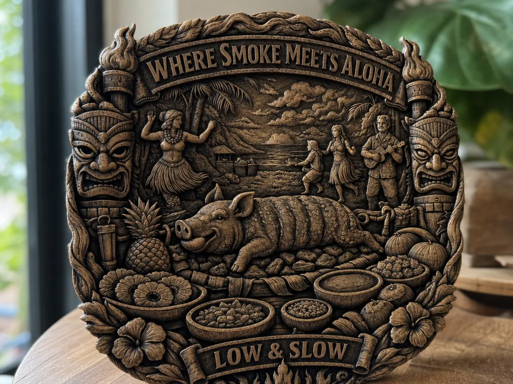 Where Smoke Meets Aloha Low and Slow Hawaiian Luau Pig Roast Wall Coaster or Plaque