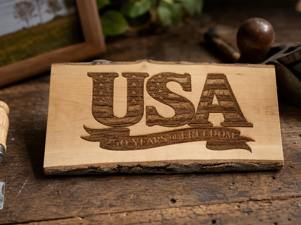USA 250 Years of Freedom Wooden Live Edge Sign
