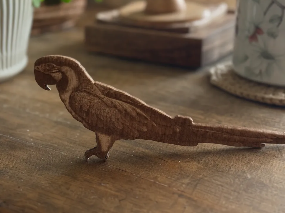 Wooden Macaw Parrot Figurine