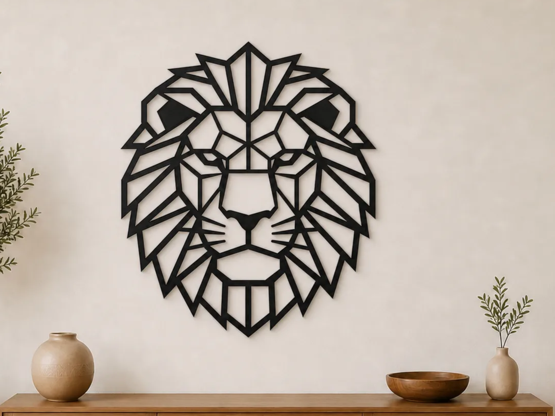 Geometric Lion Wall Art SVG | Lion Head Laser Cut File | Low Poly Animal Silhouette | Modern Wildlife Decor