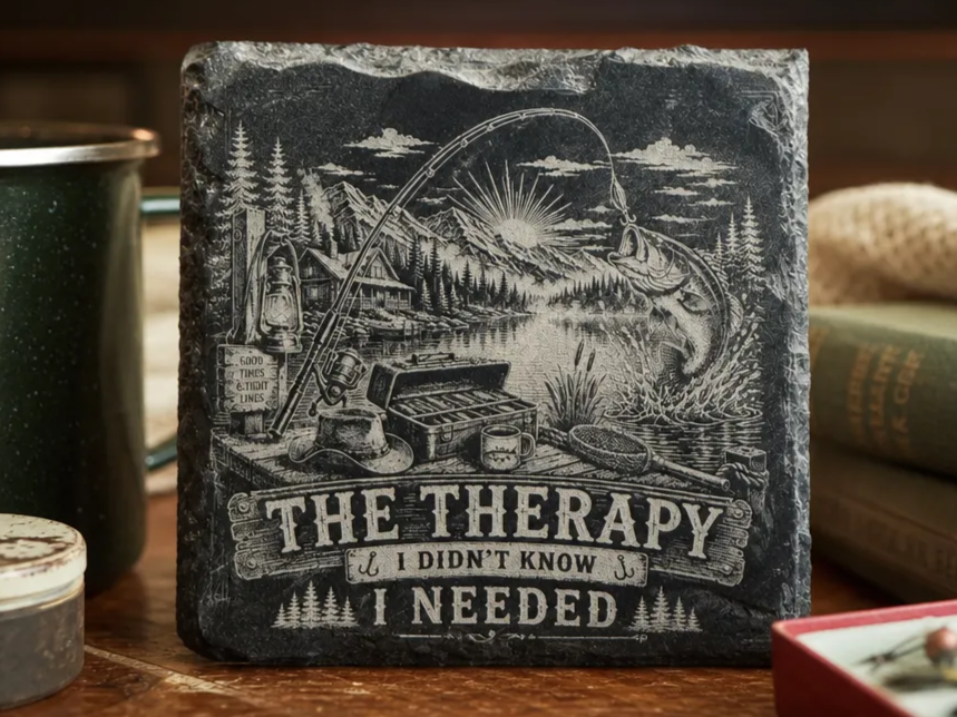 Fishing Themed Slate Plaque with The Therapy I Didn't Know I Needed Quote