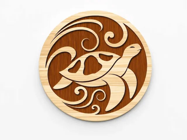 Circular Sea Turtle Wall Art with Swirling Ocean Wave Motif