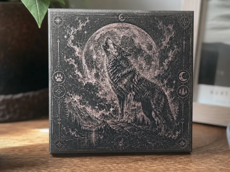 Wolf howling at the moon square painted tile