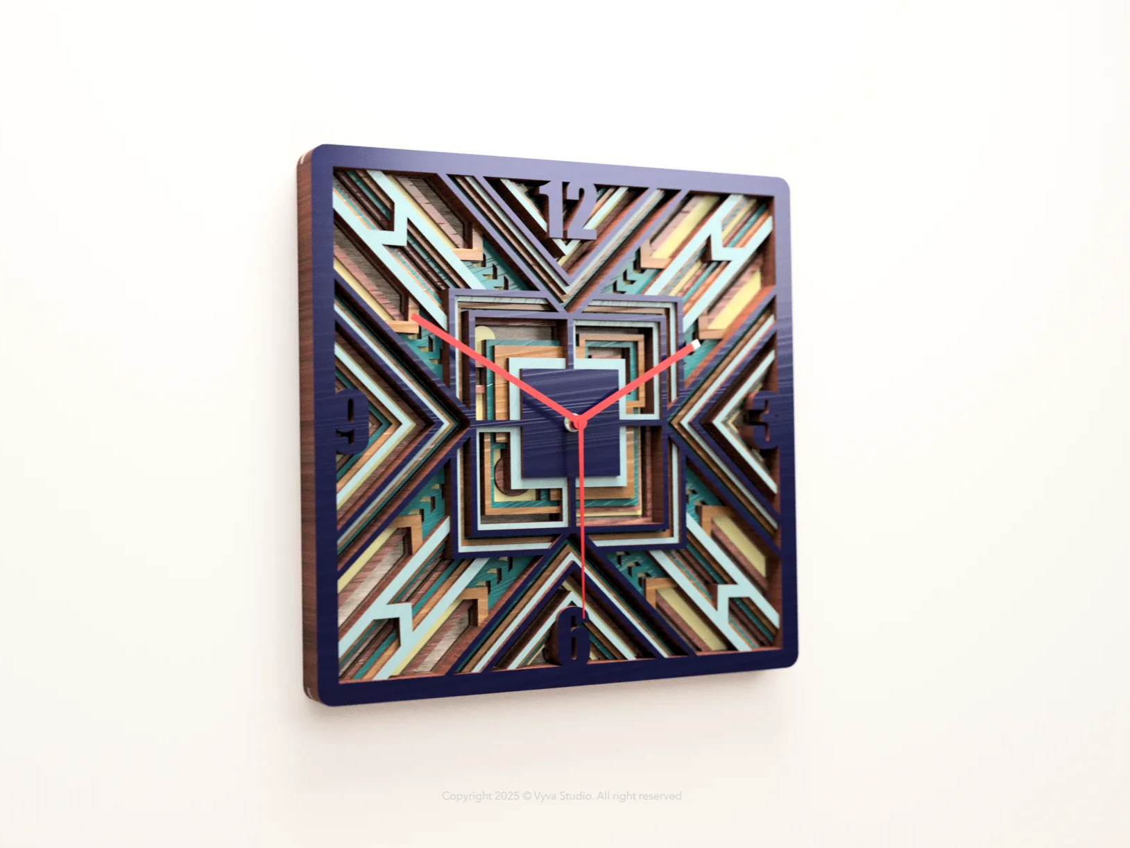 Geometric Layered Digital Wall Clock Svg, Modern Minimalist Home Wall Art File, Diy Clock