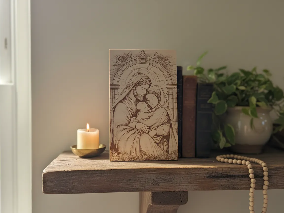 Tavola in legno con raffigurazione della Sacra Famiglia