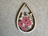 [Laser cut and engrave] Teardrop Shaped Floral Wooden Earrings