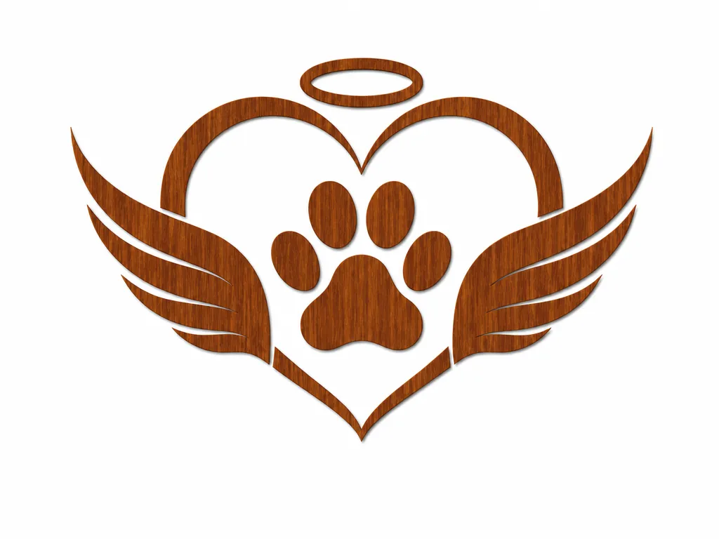 Pet Memorial Heart with Angel Wings and Paw Print - Laser Cut File