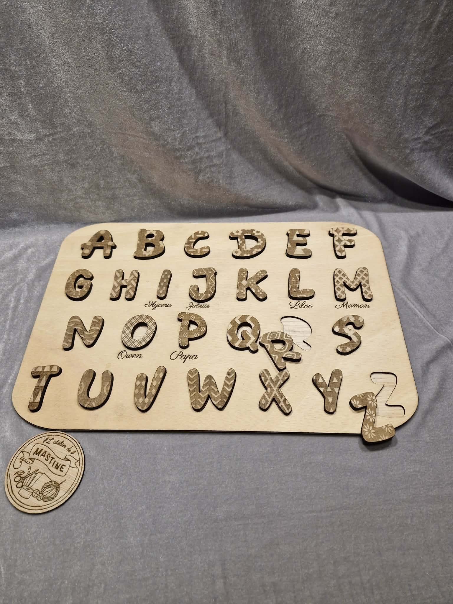 [Laser cut and engrave] Puzzle éducatif en bois avec alphabet et prénoms pour enfants