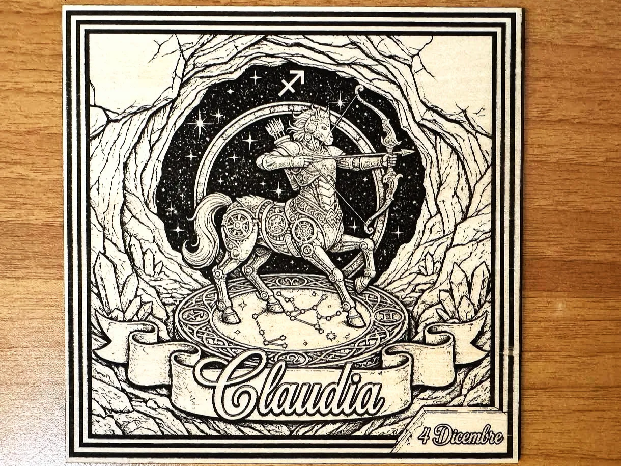 Targa in legno con segno zodiacale Sagittario personalizzato con nome e data
