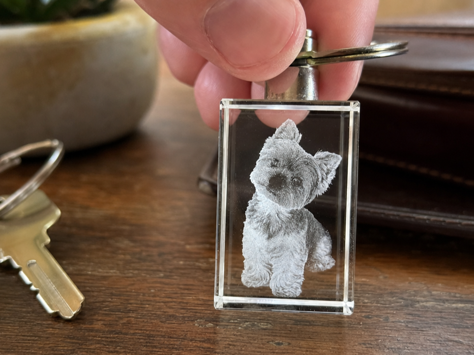 Crystal Keychain with Terrier Dog Portrait