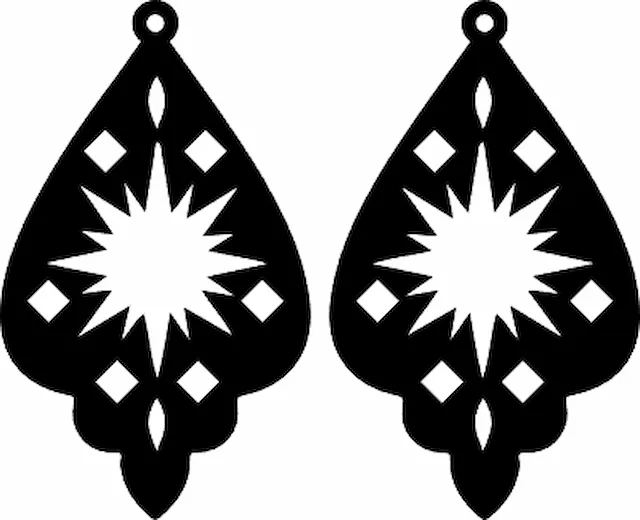 Teardrop Starburst Pattern Wooden Earrings.xcs