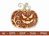 [Laser cut and engrave] Halloween Jack-o'-lantern Pumpkin Wall Hanging with Spiderweb Motif
