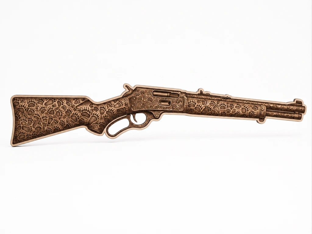 Lever Action Rifle Wall Art with Bear Paw Print Pattern - Winchester