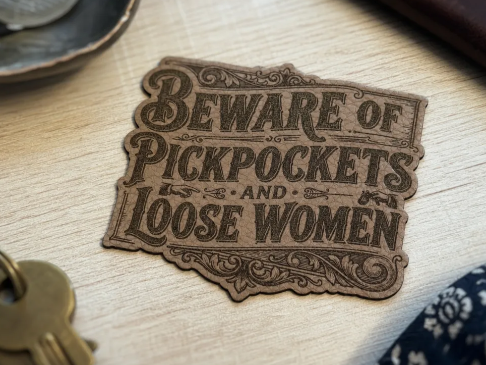 Beware of Pickpockets and Loose Women Vintage Style Leather Patch