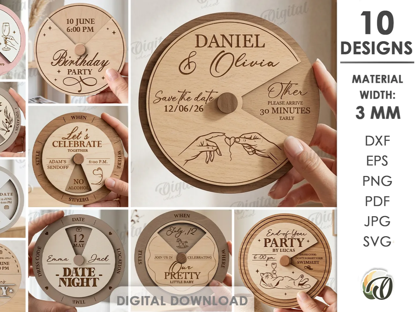 3D Rotating Round Invitations Bundle. Interactive Circle Invite Lasercut File. Birthday Card. Wedding SVG. Baby Shower. Party. Save the Date