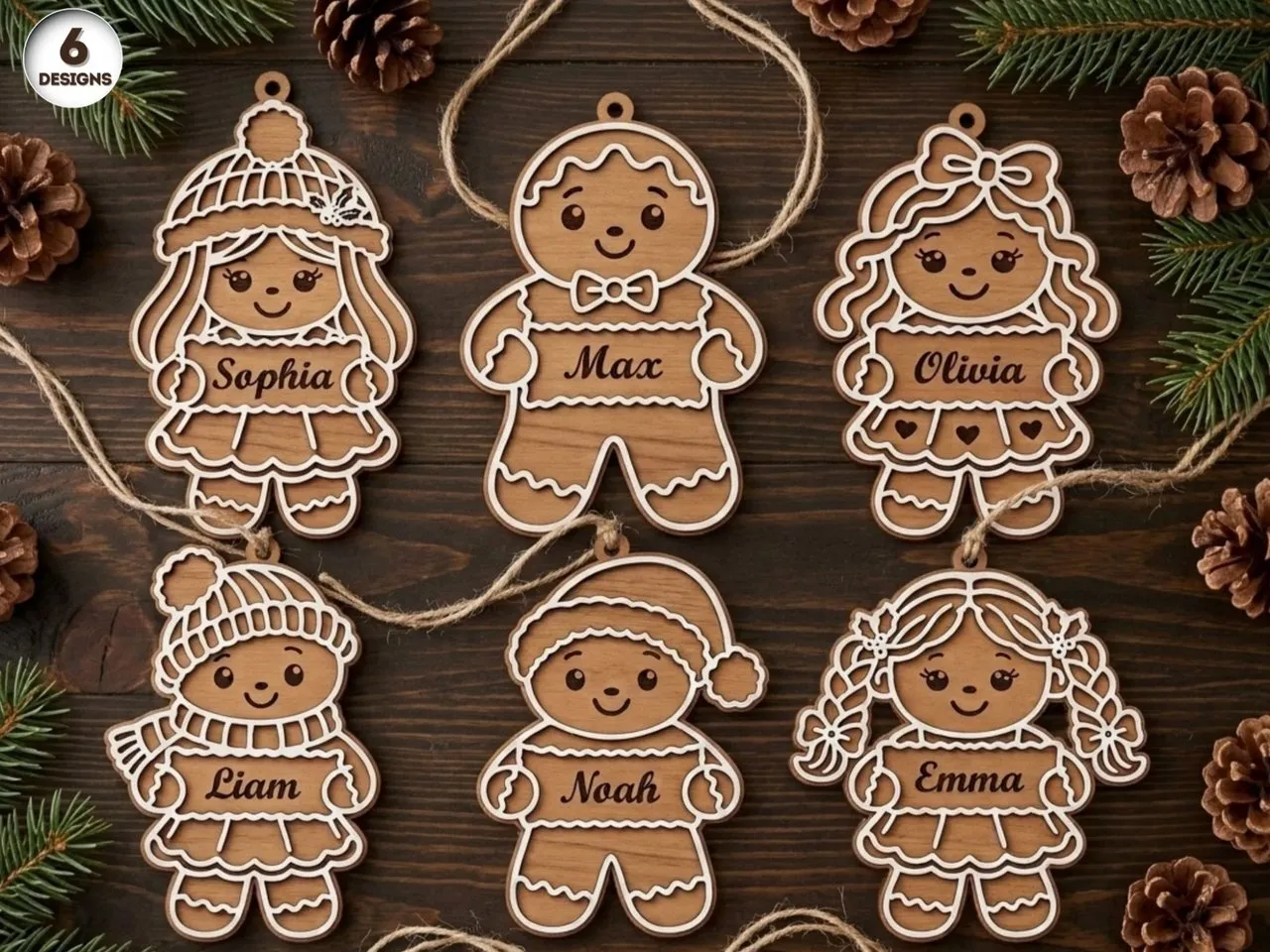 [Laser cut and engrave] Personalized Gingerbread Ornament SVG Bundle